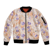 Anthurium Plumeria Lei Pastel Sleeve Zip Bomber Jacket Orange Hawaiian Splendid Palaka