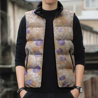 Anthurium Plumeria Lei Pastel Sleeveless Puffer Jacket Orange Hawaiian Splendid Palaka