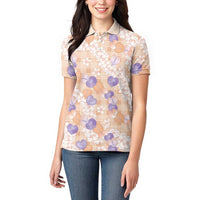 Anthurium Plumeria Lei Pastel Women Polo Shirt Orange Hawaiian Splendid Palaka