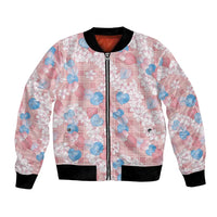 Anthurium Plumeria Lei Pastel Bomber Jacket Pink Hawaiian Splendid Palaka