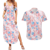 Anthurium Plumeria Lei Pastel Couples Matching Summer Maxi Dress and Hawaiian Shirt Pink Hawaiian Splendid Palaka