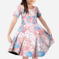 Anthurium Plumeria Lei Pastel Family Matching Off Shoulder Short Dress and Hawaiian Shirt Pink Hawaiian Splendid Palaka