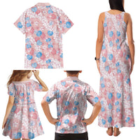 Anthurium Plumeria Lei Pastel Family Matching Tank Maxi Dress and Hawaiian Shirt Pink Hawaiian Splendid Palaka