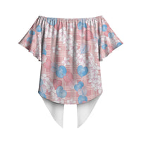 Anthurium Plumeria Lei Pastel Off Shoulder Wrap Waist Top Pink Hawaiian Splendid Palaka LT01 - Polynesian Pride