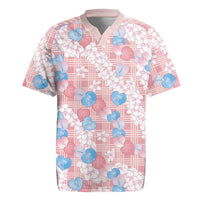Anthurium Plumeria Lei Pastel Rugby Jersey Pink Hawaiian Splendid Palaka LT01 Pink - Polynesian Pride