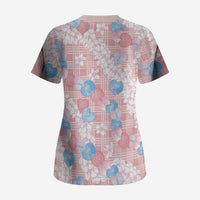 Anthurium Plumeria Lei Pastel Scrub Top Pink Hawaiian Splendid Palaka LT01 - Polynesian Pride