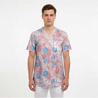Anthurium Plumeria Lei Pastel Scrub Top Pink Hawaiian Splendid Palaka LT01 - Polynesian Pride