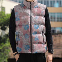 Anthurium Plumeria Lei Pastel Sleeveless Puffer Jacket Pink Hawaiian Splendid Palaka