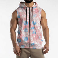 Anthurium Plumeria Lei Pastel Sleeveless Zip Hoodie Pink Hawaiian Splendid Palaka