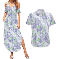Anthurium Plumeria Lei Pastel Couples Matching Summer Maxi Dress and Hawaiian Shirt Purple Hawaiian Splendid Palaka