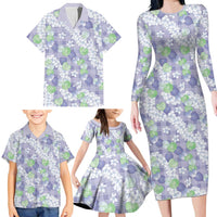 Anthurium Plumeria Lei Pastel Family Matching Long Sleeve Bodycon Dress and Hawaiian Shirt Purple Hawaiian Splendid Palaka