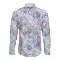 Anthurium Plumeria Lei Pastel Long Sleeve Button Shirt Purple Hawaiian Splendid Palaka