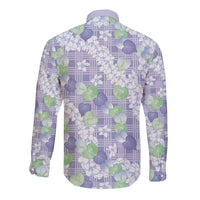 Anthurium Plumeria Lei Pastel Long Sleeve Button Shirt Purple Hawaiian Splendid Palaka