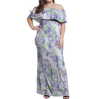 Anthurium Plumeria Lei Pastel Off Shoulder Maxi Dress Purple Hawaiian Splendid Palaka LT01 Women Purple - Polynesian Pride