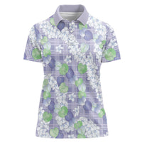 Anthurium Plumeria Lei Pastel Women Polo Shirt Purple Hawaiian Splendid Palaka
