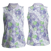 Anthurium Plumeria Lei Pastel Women Sleeveless Polo Shirt Purple Hawaiian Splendid Palaka