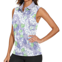 Anthurium Plumeria Lei Pastel Women Sleeveless Polo Shirt Purple Hawaiian Splendid Palaka