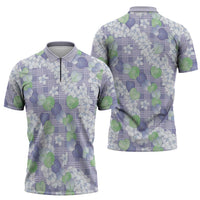 Anthurium Plumeria Lei Pastel Zipper Polo Shirt Purple Hawaiian Splendid Palaka