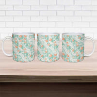Anthurium Plumeria Lei Pastel Ceramic Mug Teal Hawaiian Splendid Palaka
