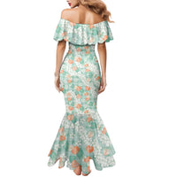 Anthurium Plumeria Lei Pastel Family Matching Mermaid Dress and Hawaiian Shirt Teal Hawaiian Splendid Palaka