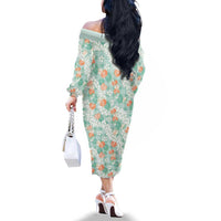 Anthurium Plumeria Lei Pastel Family Matching Off The Shoulder Long Sleeve Dress and Hawaiian Shirt Teal Hawaiian Splendid Palaka