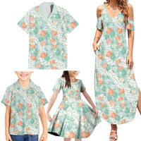 Anthurium Plumeria Lei Pastel Family Matching Summer Maxi Dress and Hawaiian Shirt Teal Hawaiian Splendid Palaka