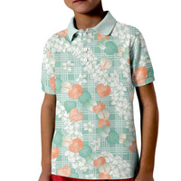 Anthurium Plumeria Lei Pastel Kid Polo Shirt Teal Hawaiian Splendid Palaka