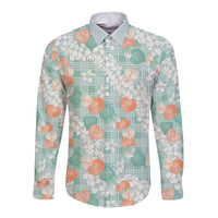 Anthurium Plumeria Lei Pastel Long Sleeve Button Shirt Teal Hawaiian Splendid Palaka
