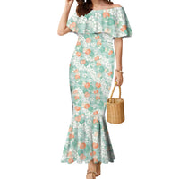 Anthurium Plumeria Lei Pastel Mermaid Dress Teal Hawaiian Splendid Palaka
