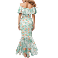 Anthurium Plumeria Lei Pastel Mermaid Dress Teal Hawaiian Splendid Palaka