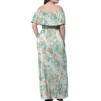 Anthurium Plumeria Lei Pastel Off Shoulder Maxi Dress Teal Hawaiian Splendid Palaka