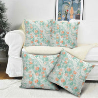 Anthurium Plumeria Lei Pastel Pillow Cover Teal Hawaiian Splendid Palaka LT01 - Polynesian Pride