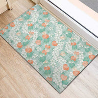 Anthurium Plumeria Lei Pastel Rubber Doormat Teal Hawaiian Splendid Palaka