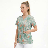 Anthurium Plumeria Lei Pastel Scrub Top Teal Hawaiian Splendid Palaka