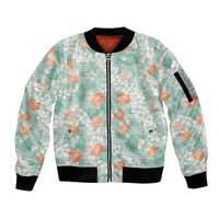 Anthurium Plumeria Lei Pastel Sleeve Zip Bomber Jacket Teal Hawaiian Splendid Palaka LT01 Unisex Teal - Polynesian Pride