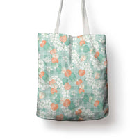 Anthurium Plumeria Lei Pastel Tote Bag Teal Hawaiian Splendid Palaka LT01 - Polynesian Pride