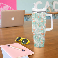 Anthurium Plumeria Lei Pastel Tumbler With Handle Teal Hawaiian Splendid Palaka