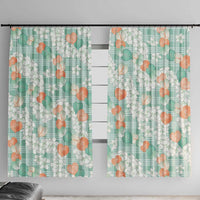 Anthurium Plumeria Lei Pastel Window Curtain Teal Hawaiian Splendid Palaka LT01 With Hooks Teal - Polynesian Pride