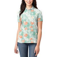 Anthurium Plumeria Lei Pastel Women Polo Shirt Teal Hawaiian Splendid Palaka