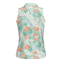 Anthurium Plumeria Lei Pastel Women Sleeveless Polo Shirt Teal Hawaiian Splendid Palaka