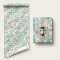 Anthurium Plumeria Lei Pastel Wrapping Paper Teal Hawaiian Splendid Palaka LT01 58" × 23" Teal - Polynesian Pride