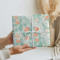 Anthurium Plumeria Lei Pastel Wrapping Paper Teal Hawaiian Splendid Palaka LT01 - Polynesian Pride