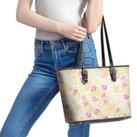 Anthurium Plumeria Lei Pastel Leather Tote Bag Yellow Hawaiian Splendid Palaka