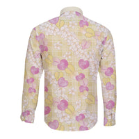Anthurium Plumeria Lei Pastel Long Sleeve Button Shirt Yellow Hawaiian Splendid Palaka