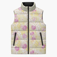 Anthurium Plumeria Lei Pastel Sleeveless Puffer Jacket Yellow Hawaiian Splendid Palaka LT01 Unisex Yellow - Polynesian Pride