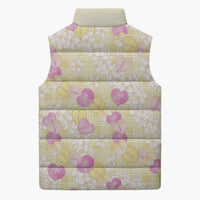 Anthurium Plumeria Lei Pastel Sleeveless Puffer Jacket Yellow Hawaiian Splendid Palaka LT01 - Polynesian Pride