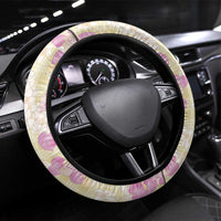 Anthurium Plumeria Lei Pastel Steering Wheel Cover Yellow Hawaiian Splendid Palaka LT01 Universal Fit Yellow - Polynesian Pride