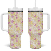 Anthurium Plumeria Lei Pastel Tumbler With Handle Yellow Hawaiian Splendid Palaka