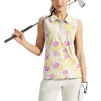 Anthurium Plumeria Lei Pastel Women Sleeveless Polo Shirt Yellow Hawaiian Splendid Palaka
