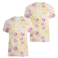 Anthurium Plumeria Lei Pastel Women V-Neck T-Shirt Yellow Hawaiian Splendid Palaka
